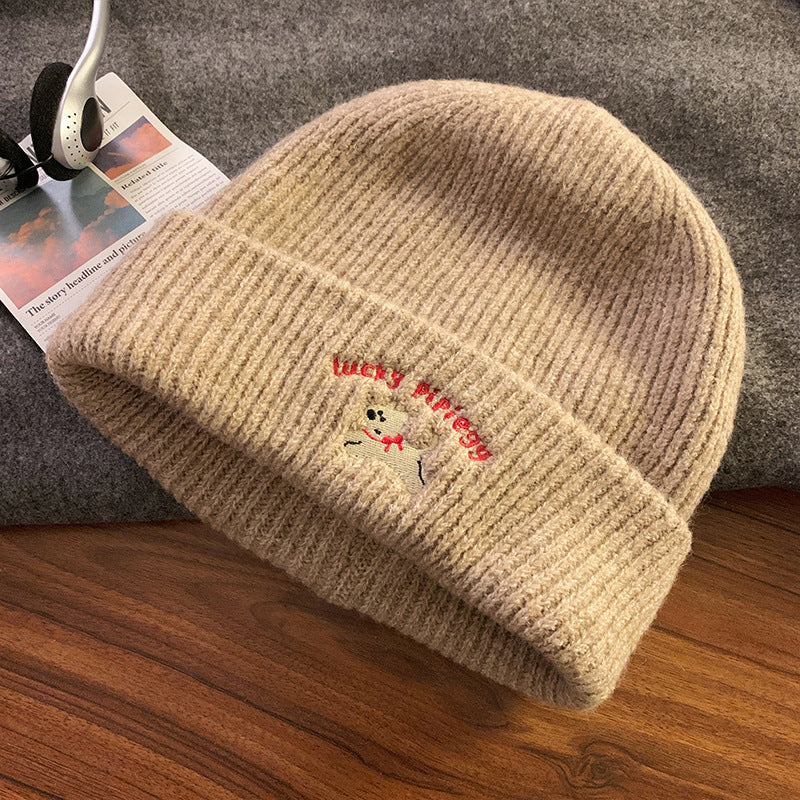Wholesale Cute puppy embroidered warm woolen hat Beanie